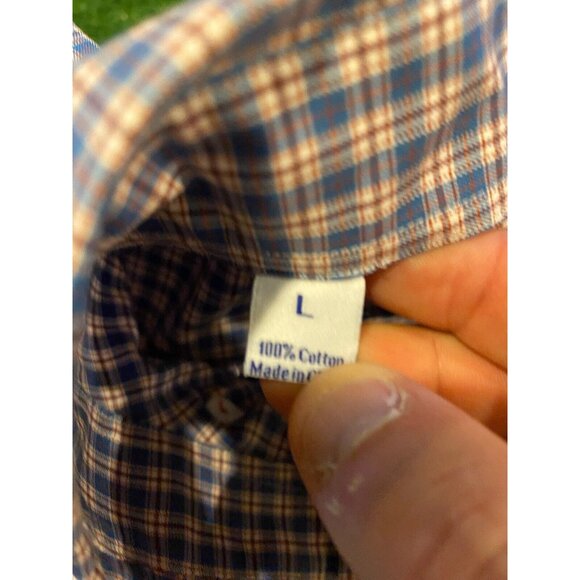 David Donahue shirt large mens plaid gingham casual business blue long sleeve - Picture 3 of 15